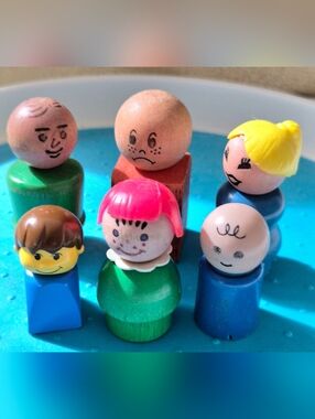 Lot Of 6 Figures Vintage Wooden, Plastic. Good Condition.